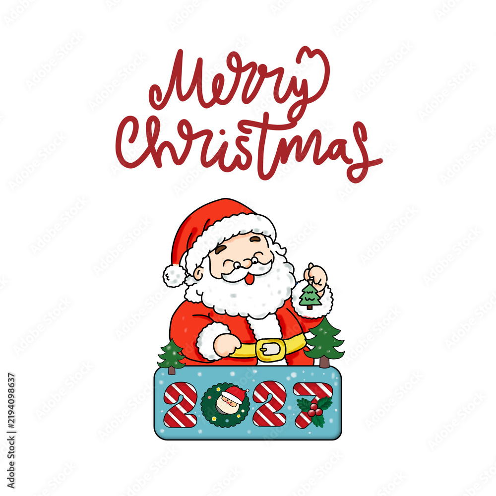 Fototapeta premium Kawaii card plate for cute, merry Christmas 2027