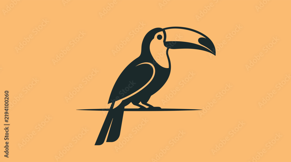 Obraz premium Toucan bird icon perching on line vector illustration