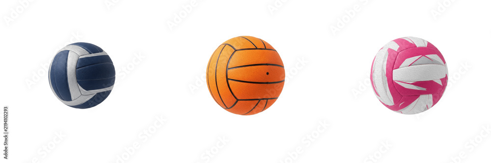 Fototapeta premium Set Professional Volleyball Balls Collection Sports Equipment Gear Athletic Activity Game Playing Indoors Court Competition Tournament Match Training Practice Exercise Recreation Entertainment