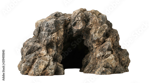A realistic rocky cave entrance isolated on transparent background