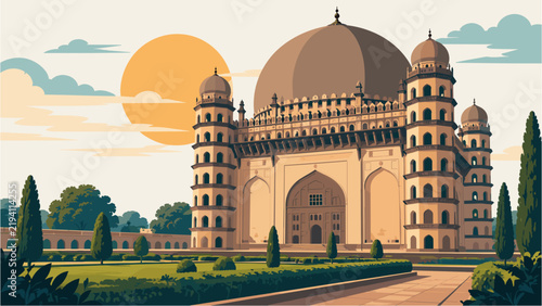 Gol Gumbaz mausoleum monument in Vijayapura Karnataka India vector illustration
