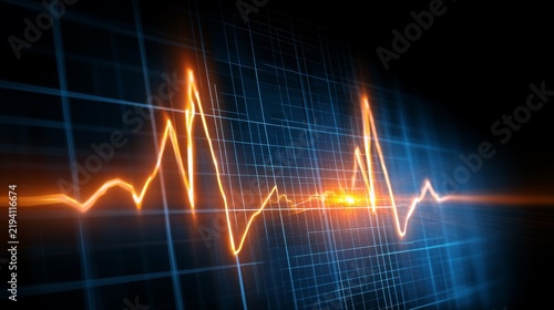 Abstract representation of sound waves with vibrant orange and blue colors, depicting energy fluctuations on a dark background, perfect for dynamic visuals