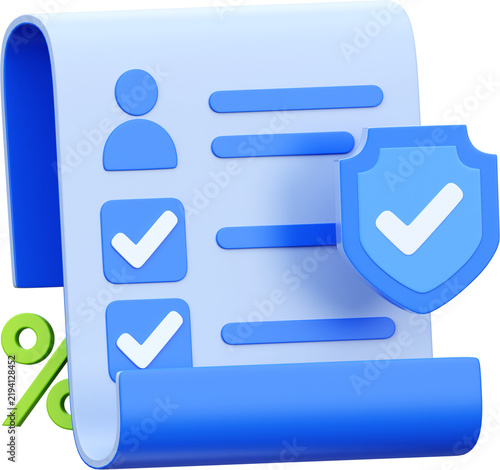 Quadro su tela Refinance eligibility 3D icon with checklist and shield