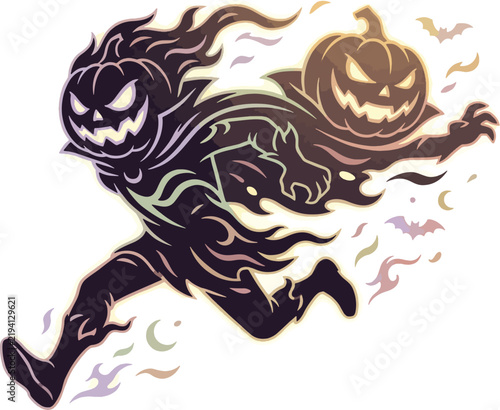 Halloween Ghosts and Pumpkin Spirits Cartoon Illustration