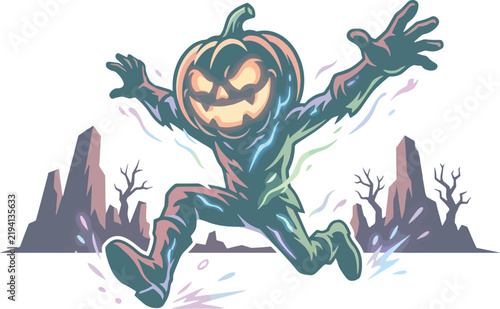 Scary Halloween Pumpkin Zombie Cartoon Character