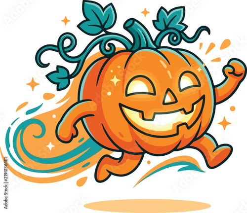 Cute Running Halloween Pumpkin Character Cartoon