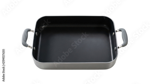 Obraz na płótnie Rectangular nonstick baking pan with grey silicone handles isolated on transparent background