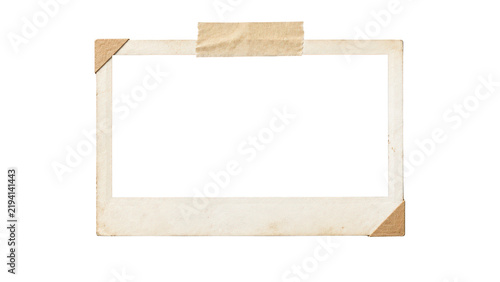 Vintage photo frame with tape and corners isolated on transparent background