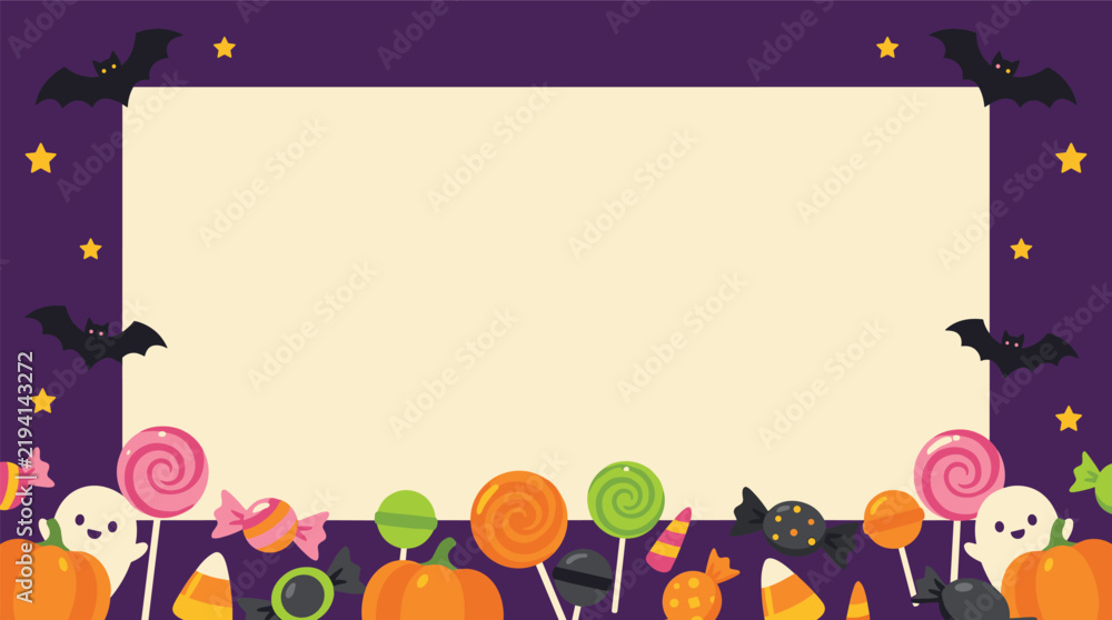 Naklejka premium Halloween frame border decorative with cute pumpkins ghosts and bats