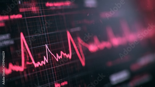 Abstract representation of heartbeat monitoring with red waveforms on a dark background illustrating medical technology and health analysis concepts