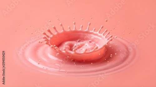 Creamy Pink Strawberry Milk Splash Creating a Perfect Liquid Crown Shape