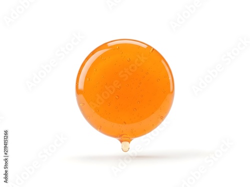 Pure Organic Honey Drop Golden Amber Liquid Oil Blob Isolated on White Studio Background