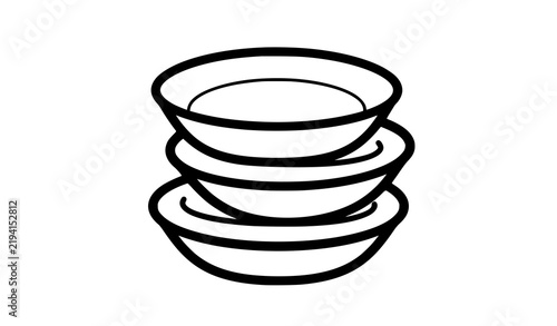 Bold Stacked Ceramic Plates Outline Icon for Restaurant Web Mobile Vector
