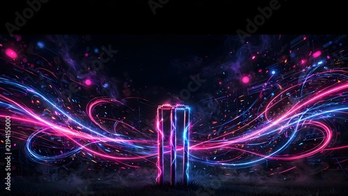Glowing Neon Cricket Stumps Banner Background with Dynamic Light Trails