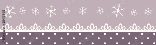 Elegant Winter Snowflake Banner with White Lace and Polka Dot Border in Dusty Mauve, Cozy Seasonal Design