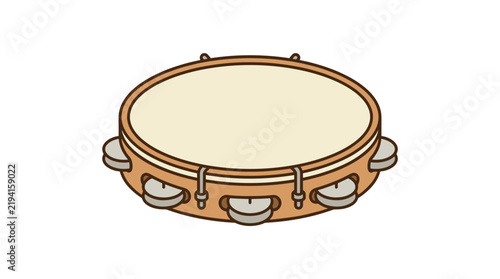 Wooden tambourine percussion musical instrument vector illustration isolated on white background