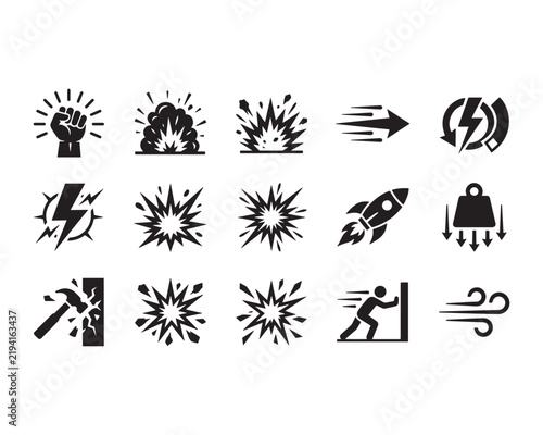 Force Icon Set Black Vector