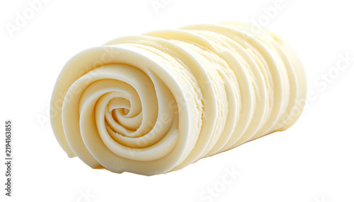 Vanilla ice cream roll with smooth spiral layers, isolated on transparent