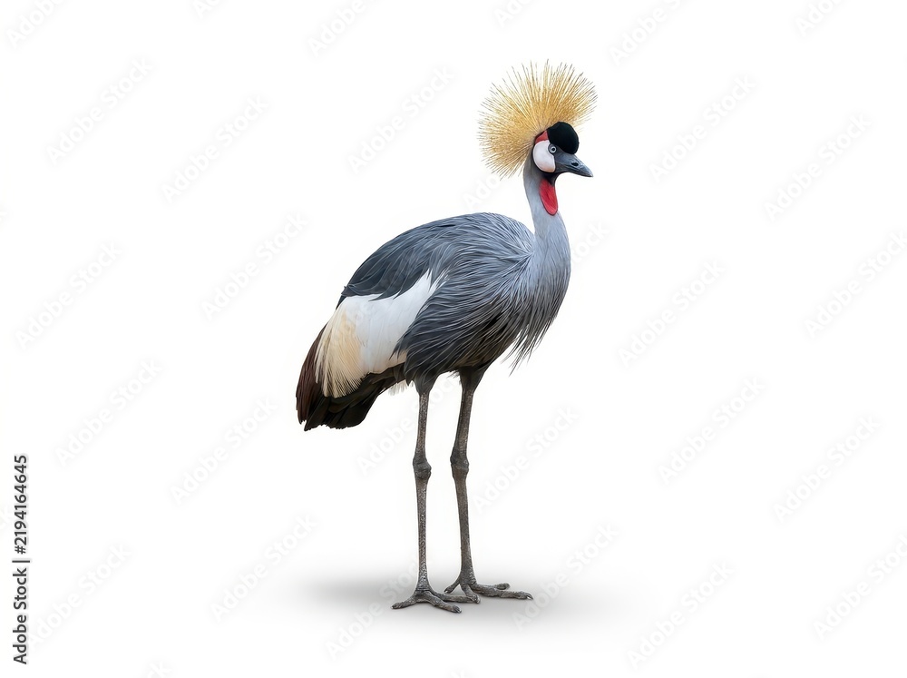 Fototapeta premium Regal Grey Crowned Crane on White Background