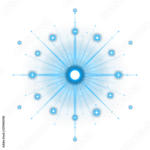 Canvastavla Blue glowing starburst light flare isolated on transparent background