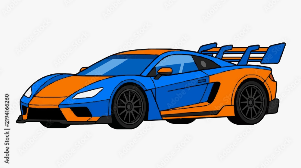 Fototapeta premium Striking Blue and Orange Racing Sports Car