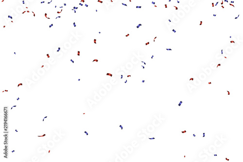 Falling red and blue metallic confetti ribbon elements, isolated on a transparent background, confetti, ribbon