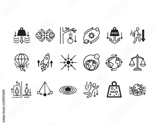 Gravity Icon Set Black Vector