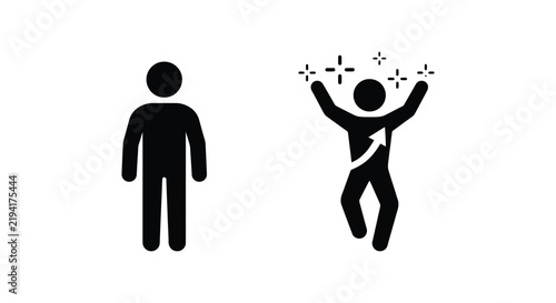 Foto Stick figure icons depict a person and a jumping figure with sparkle effects