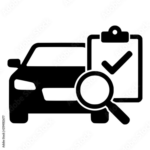 Car Inspection with Magnifier and Checklist Clipboard Silhouette