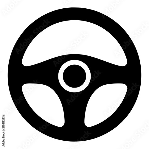 Car Steering Wheel with Three Spokes, Black Vector Silhouette