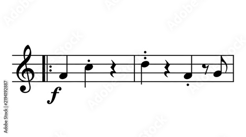 фотографія Short treble-clef sheet music snippet with forte dynamics, featuring a simple melodic motif on a five-line staff