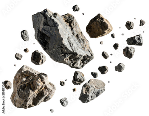Set of Various Asteroids and Meteorites Floating in Space Isolated on White Background