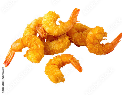Crispy Breaded Fried Shrimps Isolated on White Background