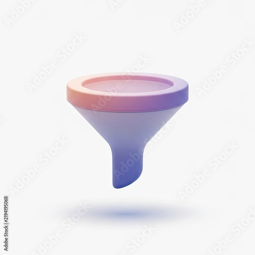 3D Rendered Funnel Icon with Soft Gradient Colors on White Background.