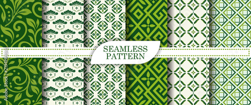 Green style seamless pattern set Vector.