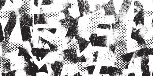 Gritty abstract spray paint stencil pattern with halftone dots and textured grunge elements