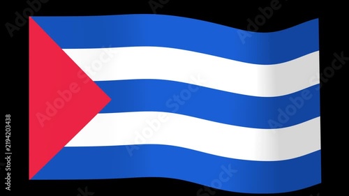Waving national flag of Cuba with blue and white stripes and a red triangle on a black background