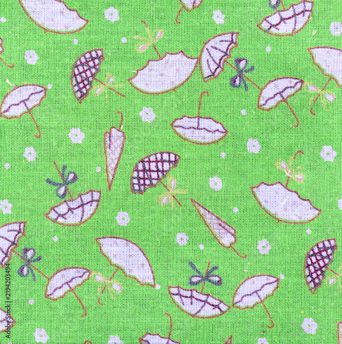 Photography green patterned cotton fabric featuring an umbrella print