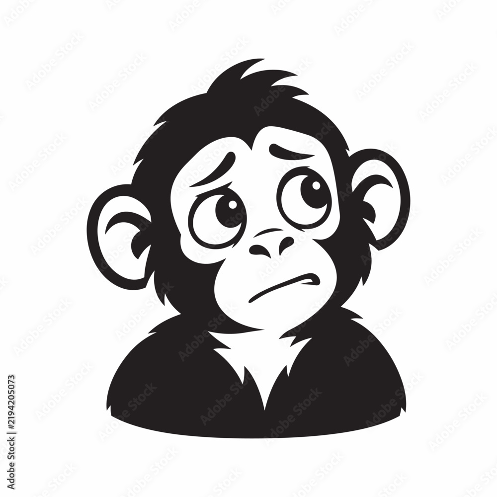Fototapeta premium Cute Sad Monkey Face Line Art Vector Illustration