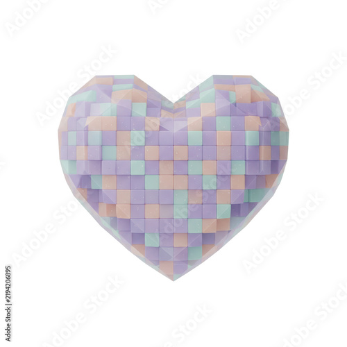 Geometric Heart Sculpture with Pastel Pixelated Surface