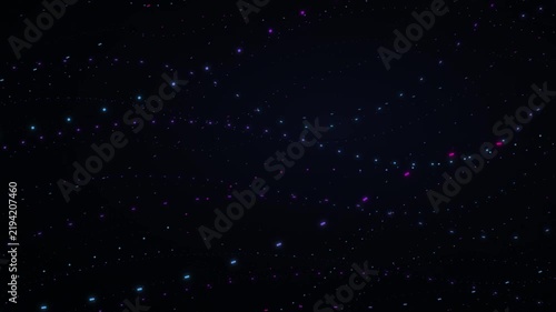 Abstract starry night sky animation with glowing pink and blue particles
