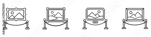 Museum exhibition gallery fencing icon in flat line style, ideal for art, culture, security, and design projects.