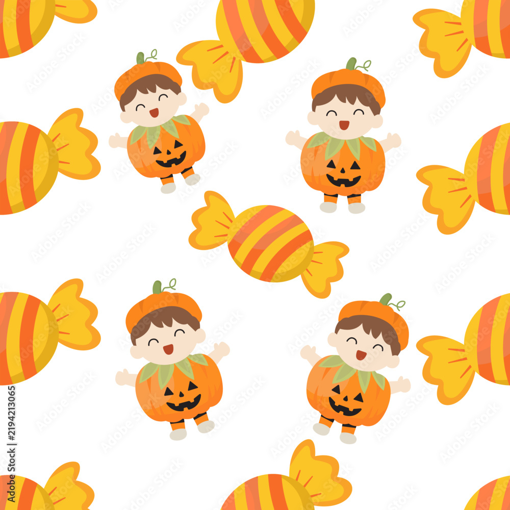 Fototapeta premium Vampire and Bat Halloween Seamless Pattern with Cute Spooky Characters and Nighttime Elements