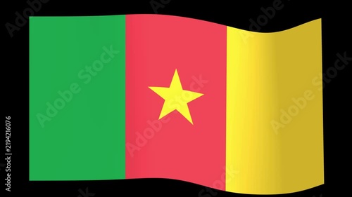 Waving flag of Cameroon against a black background, symbolizing national pride and sovereignty in a sleek and modern design