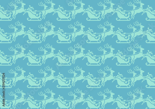 Christmas Sleigh Seamless Pattern, Festive Holiday Background in Turquoise Blue