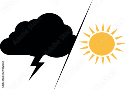 Canvastavla A conceptual illustration showing a split screen design with a dark stormy cloud