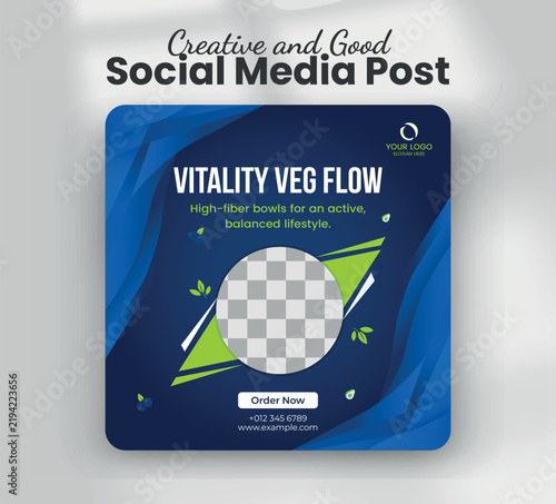 Vitality veg flow healthy salad bowl restaurant web banner template
