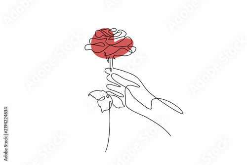 Hand holding rose flower continuous line art minimalist vector