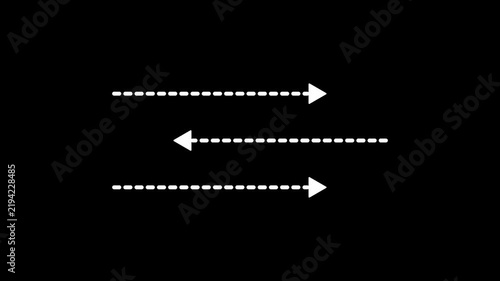 White directional arrows line animation on black background