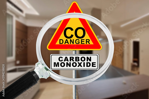 Canvastavla CARBON MONOXIDE DANGER - INDOOR AIR QUALITY CONCEPT IN MODERN HOME INTERIOR WITH